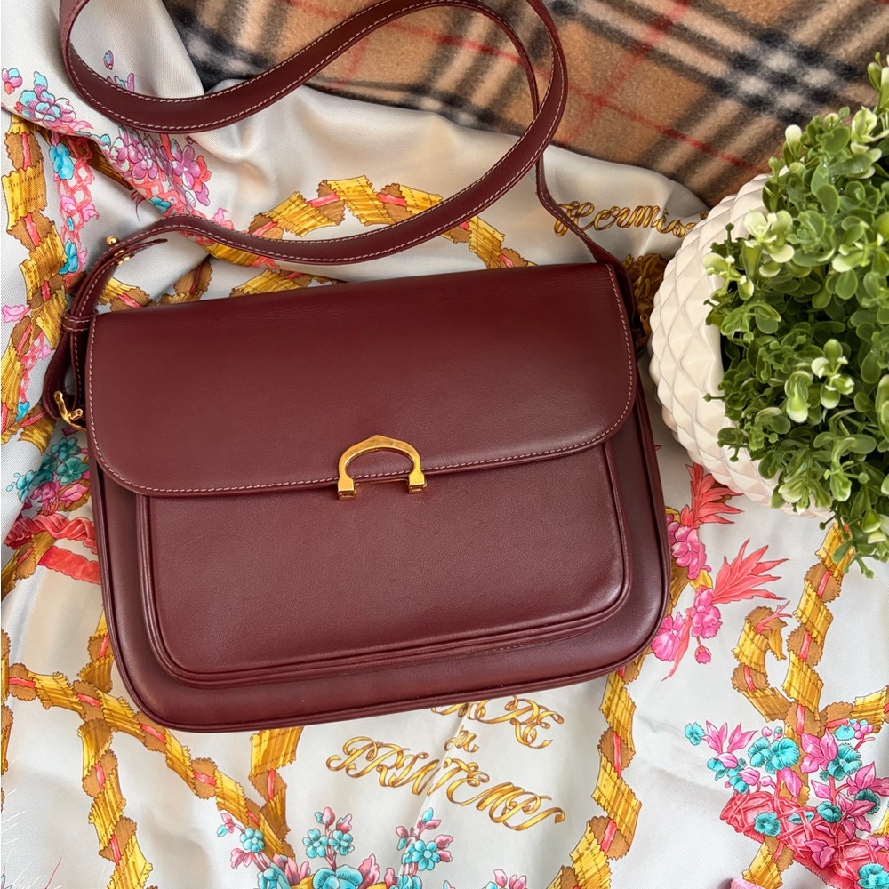 ❤️Elegant Cartier All
 Leather Burgundy Shoulder Bag❤️ Authentic